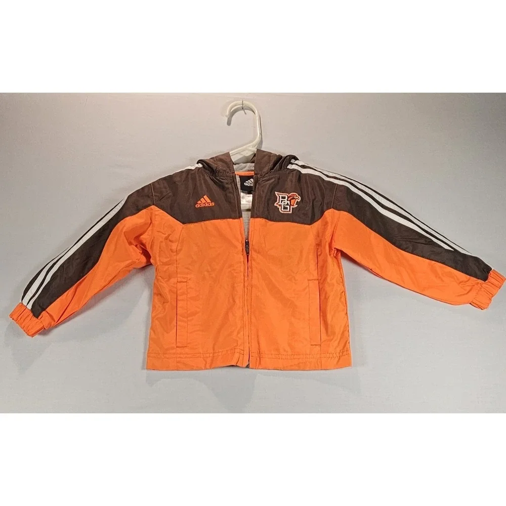 Adidas Bowling Green Falcons Youth Windbreaker Jacket Orange Brown Hooded Zip 3T